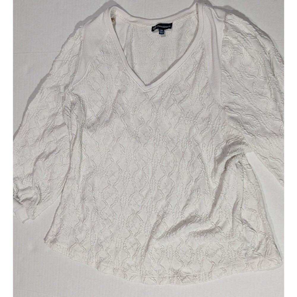 Women's XL White Sweater Ribbed Sleeves Smocked Cuff Boho Cottagecore